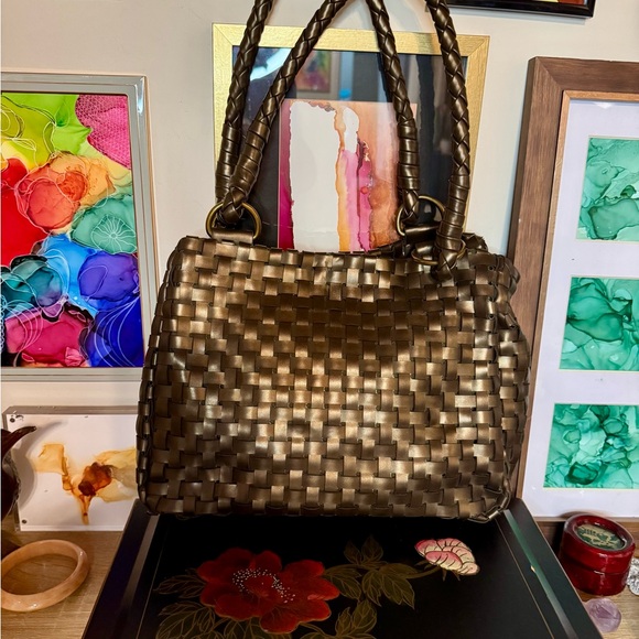 Nine West Metallic “Vegan Leather” Woven Shoulder Bag - Picture 12 of 14